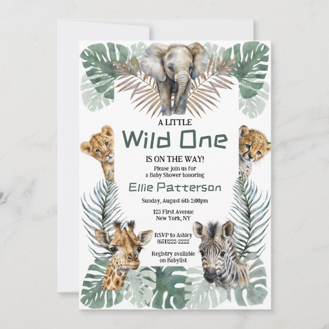 Safari "Wild One" Theme Baby Shower Invitation (Front)