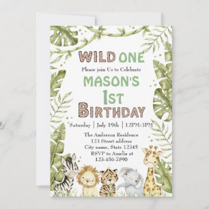 Safari Wild One Watercolor 1st Birthday Invitation