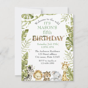 Safari Wild One Watercolor Birthday Invitation