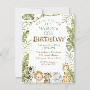 Safari Wild One Watercolor Birthday Postcard