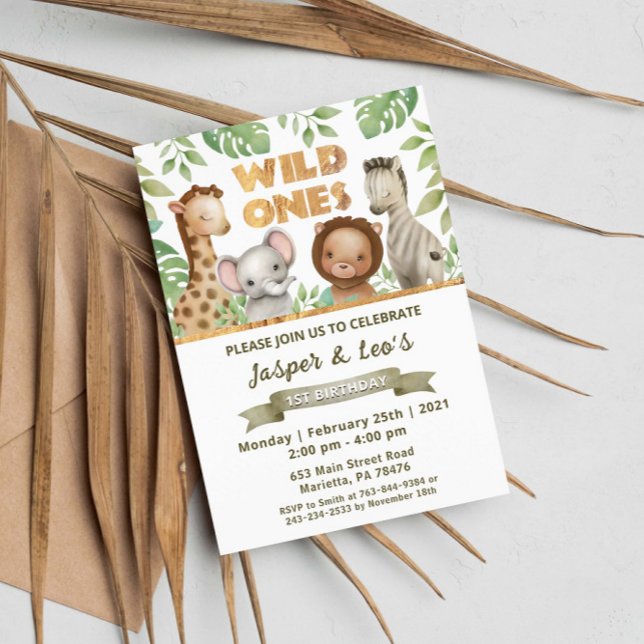 Safari Wild Ones Twins Birthday Party Invitation (Creator Uploaded)