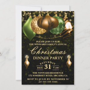 Safari Wildlife Baubles Christmas Dinner Party Invitation