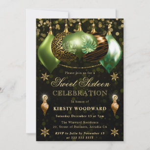 Safari Wildlife Baubles Christmas Sweet 16 Invitation