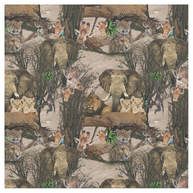 Safari Wildlife Destination Repeat Pattern Fabric (Close Up)