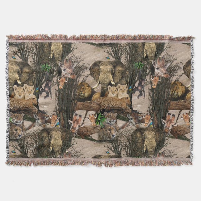 Safari Wildlife Destination Repeat Pattern Throw Blanket (Front)