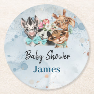 Safari wildone baby name jungle with animals round paper coaster