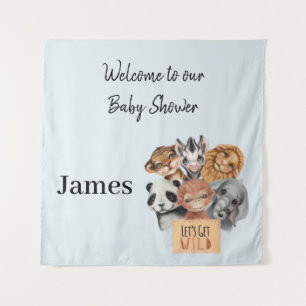 Safari wildone baby shower blue tapestry