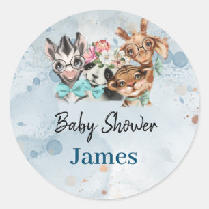 Safari wildone baby shower invitation Blue Classic Round Sticker