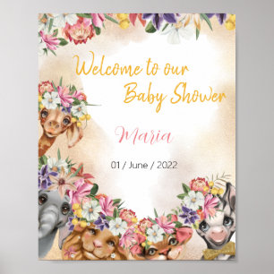 Safari wildone baby shower pink and gold poster