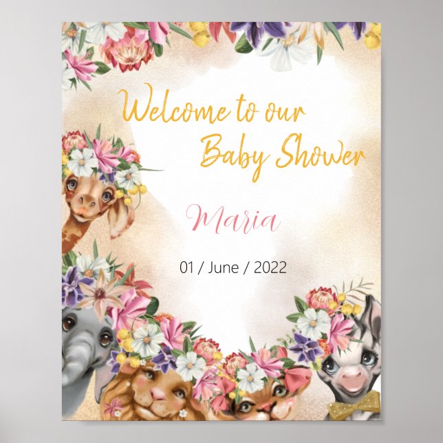 Safari wildone baby shower pink and gold poster (Front)