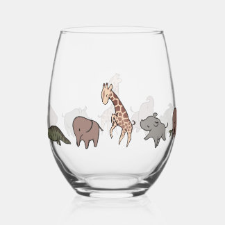 Safari wine glass w/ elephant rhino giraffe croc