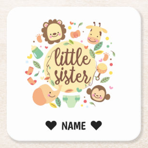 Safari Wreath Little Sister Square Paper Coaster