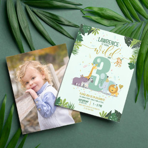 Safari Young Wild & 3 Budget Photo Birthday Invite