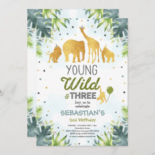 Safari Young Wild And Three Birthday Invitation
