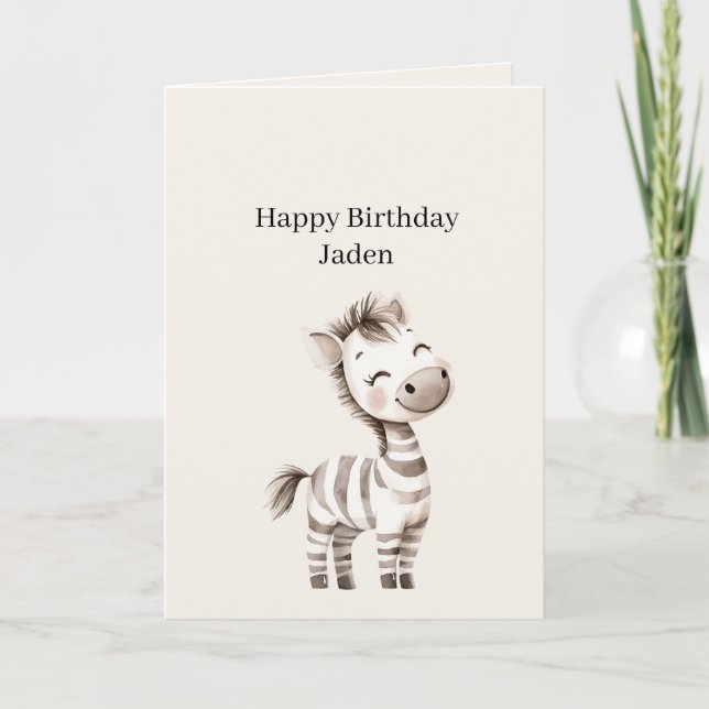 Safari Zebra Birthday Card (Front)
