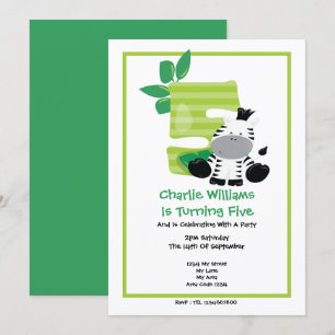 Safari Zebra Fifth Birthday Party Invitation