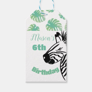 Safari Zebra Hand Drawn Greenery Party Birthday Gift Tags