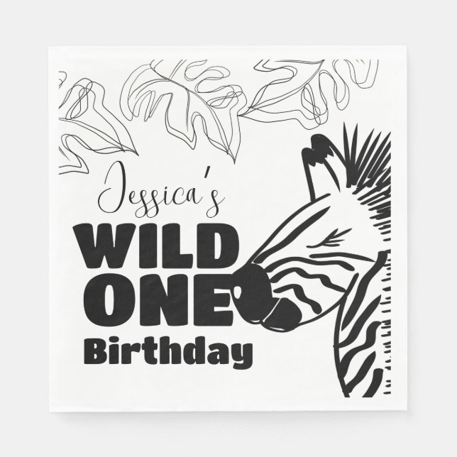 Safari Zebra Hand Drawn Wild Party Birthday Napkin (Front)