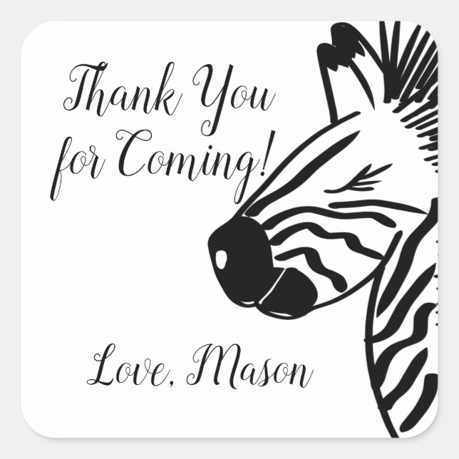 Safari Zebra Party Birthday Favour Square Sticker (Front)