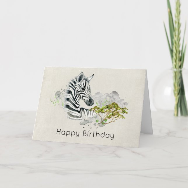 Safari Zebra Wild Exotic Animal Happy Birthday Card (Front)
