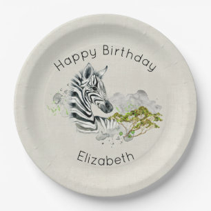 Safari Zebra Wild Exotic Animal Happy Birthday Paper Plate