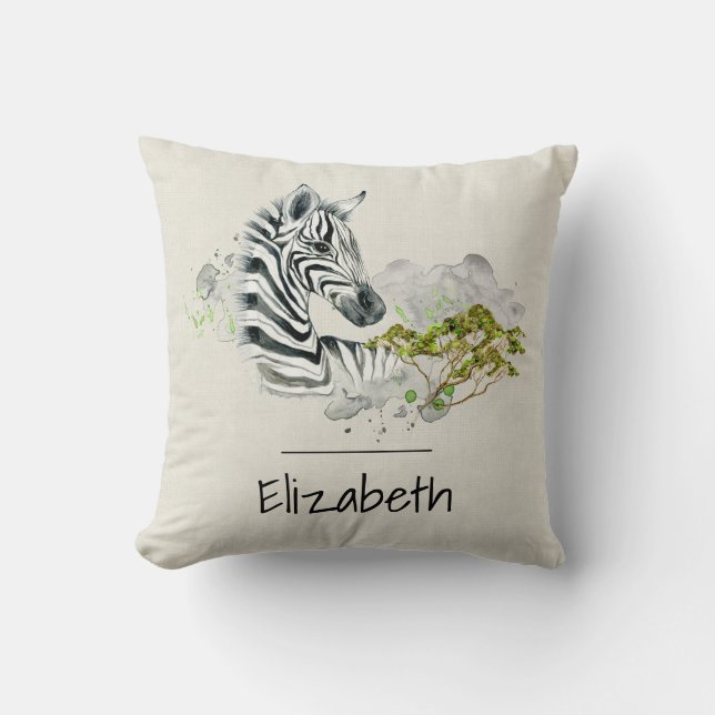 Safari Zebra Wild Exotic Animal In Watercolors Cushion (Front)