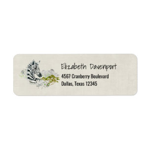 Safari Zebra With Green Savannah Tree Watercolor Return Address Label