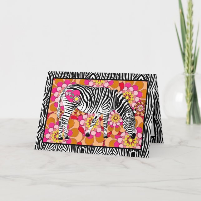 Safari Zebra with Heart and Love Valentine's Day Card (Front)
