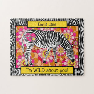 Safari Zebra with Heart and Love Valentine's Day Jigsaw Puzzle