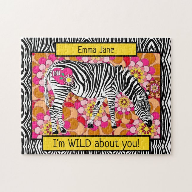 Safari Zebra with Heart and Love Valentine's Day Jigsaw Puzzle (Horizontal)
