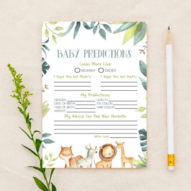 Safari Zoo Animal Baby Shower Predictions Activity Stationery (Creator Uploaded)