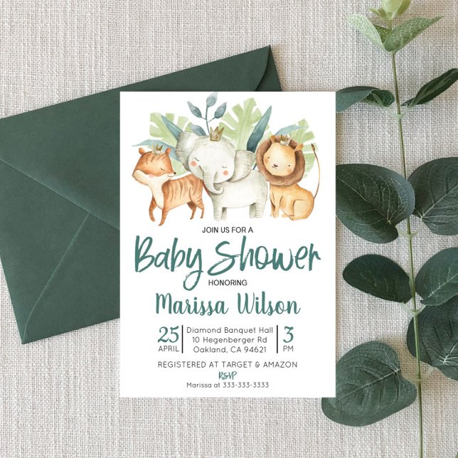 Safari Zoo Animal Themed Baby Shower Invitation (Creator Uploaded)