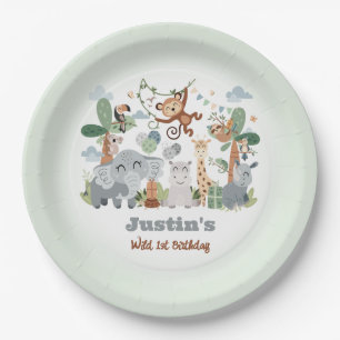 Safari ZOO Animals Wild One 1st Birthday Paper Plate
