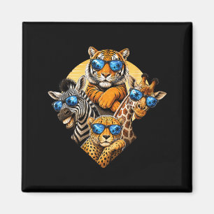 Safari Zoo Tiger Zebra Giraffe Cheetah Sungles Magnet