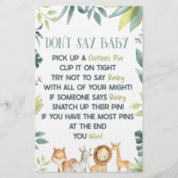 Safari Zoo Wild Animals Don't Say Baby Shower Game