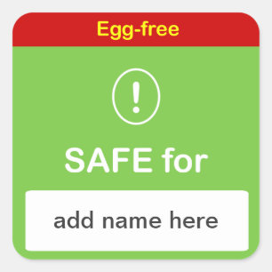 SAFE FOOD LABEL with Custom Name ~ EGG-FREE.