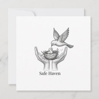 Safe Haven - Bird in Human Hands Nature Art Market Invitation