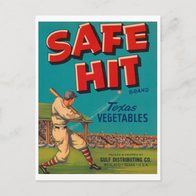 Safe Hit Vintage Crate Label - Baseball Postcard (Front)