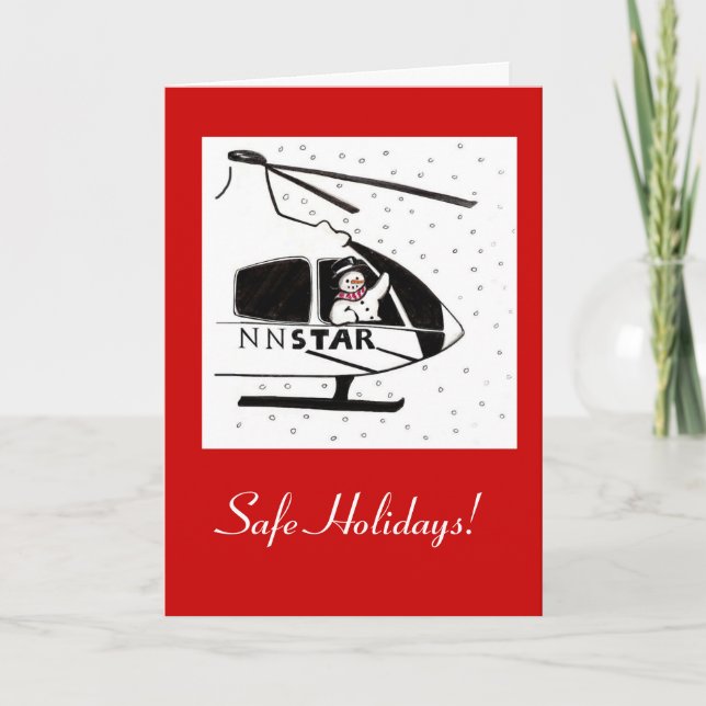 Safe Holidays Snowman and Helicopter Holiday Card (Front)