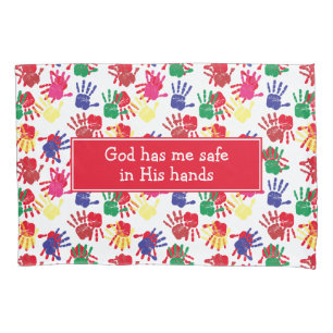SAFE IN GODS HANDS Kids Painted Hands Pillowcase