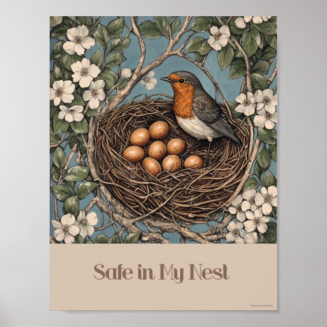 Safe In My Nest Bird Nursery Poster  (Front)