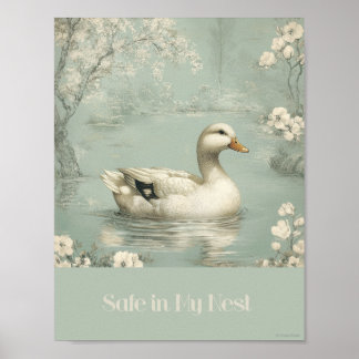 Safe In My Nest Green Duck Nursery Poster