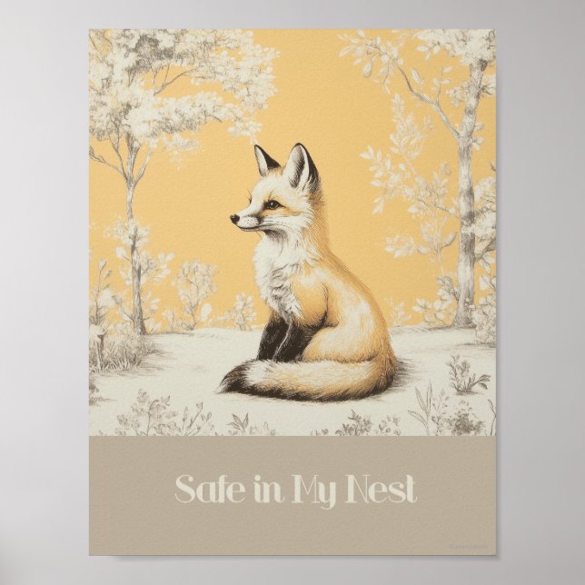 Safe In My Nest Orange Fox Nursery Poster  (Front)