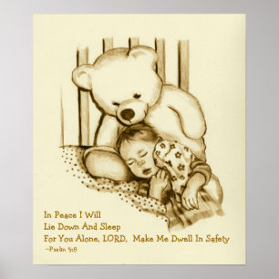 Safe Sleep: Bible Verse: Teddy Bear With Child Poster