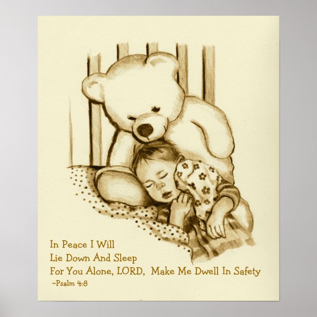 Safe Sleep: Bible Verse: Teddy Bear With Child Poster (Front)