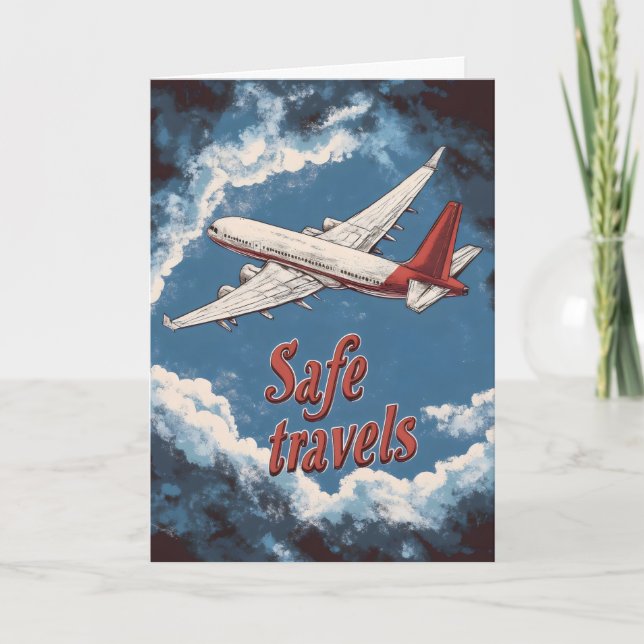 Safe Travels Retro Plane Holiday Card (Front)