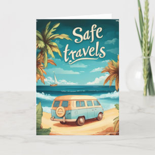 Safe Travels Seaside Car Retro Holiday Card