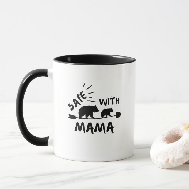 Safe With Mama Bear Silhouette Art Mug (With Donut)