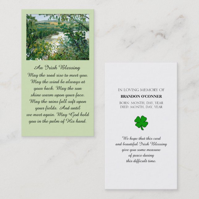 Safely Home Memorial Irish Blessing Prayer Card (Front/Back)