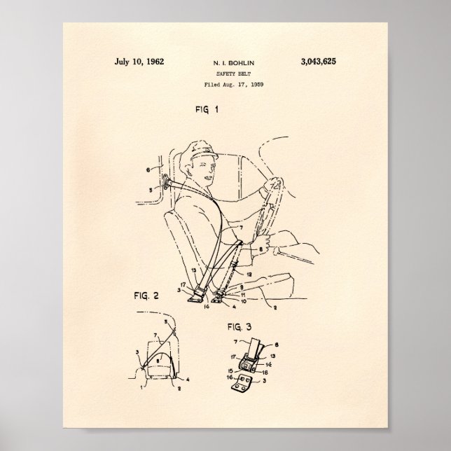 Safety Belt 1962 Patent Art Old Peper Poster (Front)